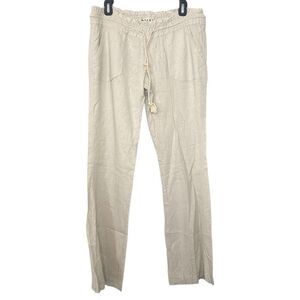Roxy Linen Blend Wide Leg Drawstring Lightweight Stone Oceanside Pants Sz Large